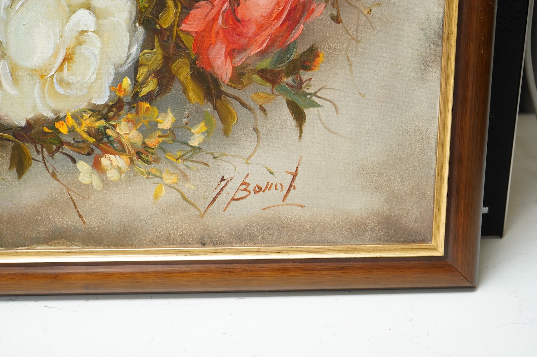 Manuela Bonati (Spanish, b.1949), ‘Garden Blooms’, signed, with booklet, oil on canvas, 49 x 69cm